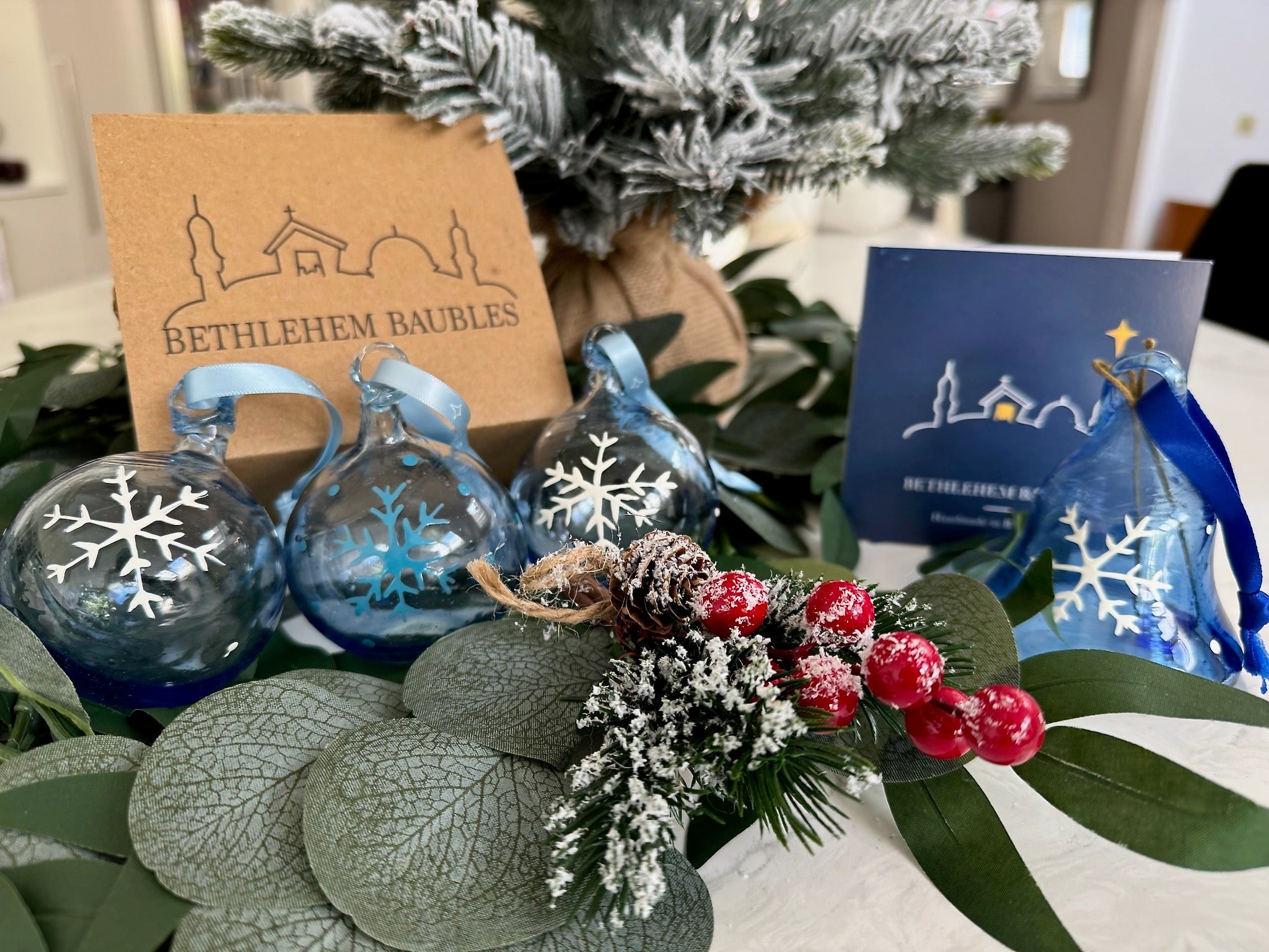 Ice Blue, Blue Snowflake Glass Bauble