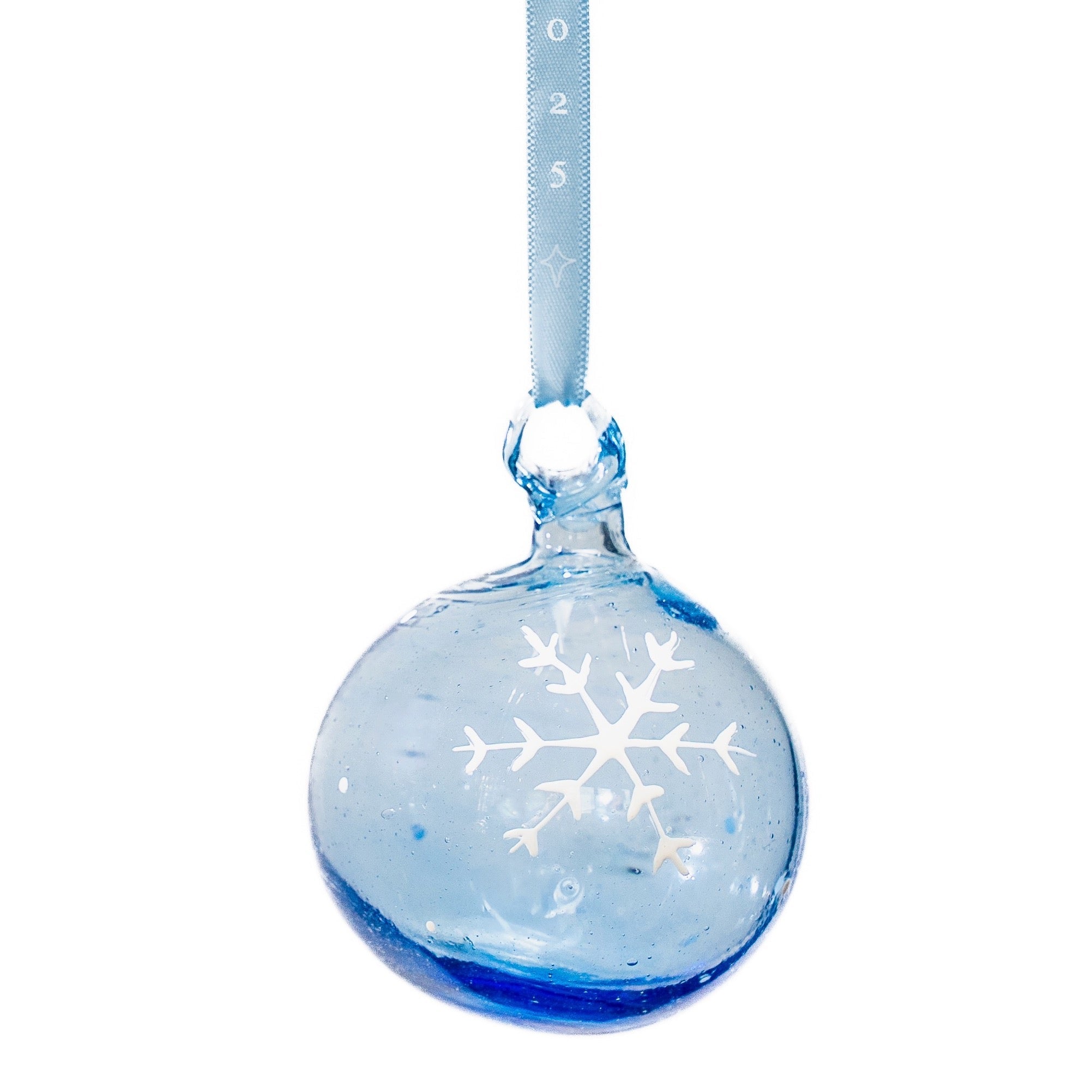 Ice Blue, White Snowflake Glass Bauble
